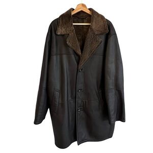 Jez Elite Montreal Mens Genuine Shearling Car Coat Size 44 Brown Raymond Levine